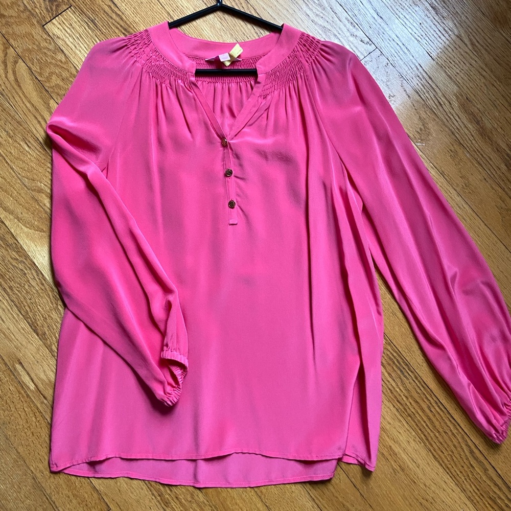 Lily Pulitzer Pink Silk Elsa top